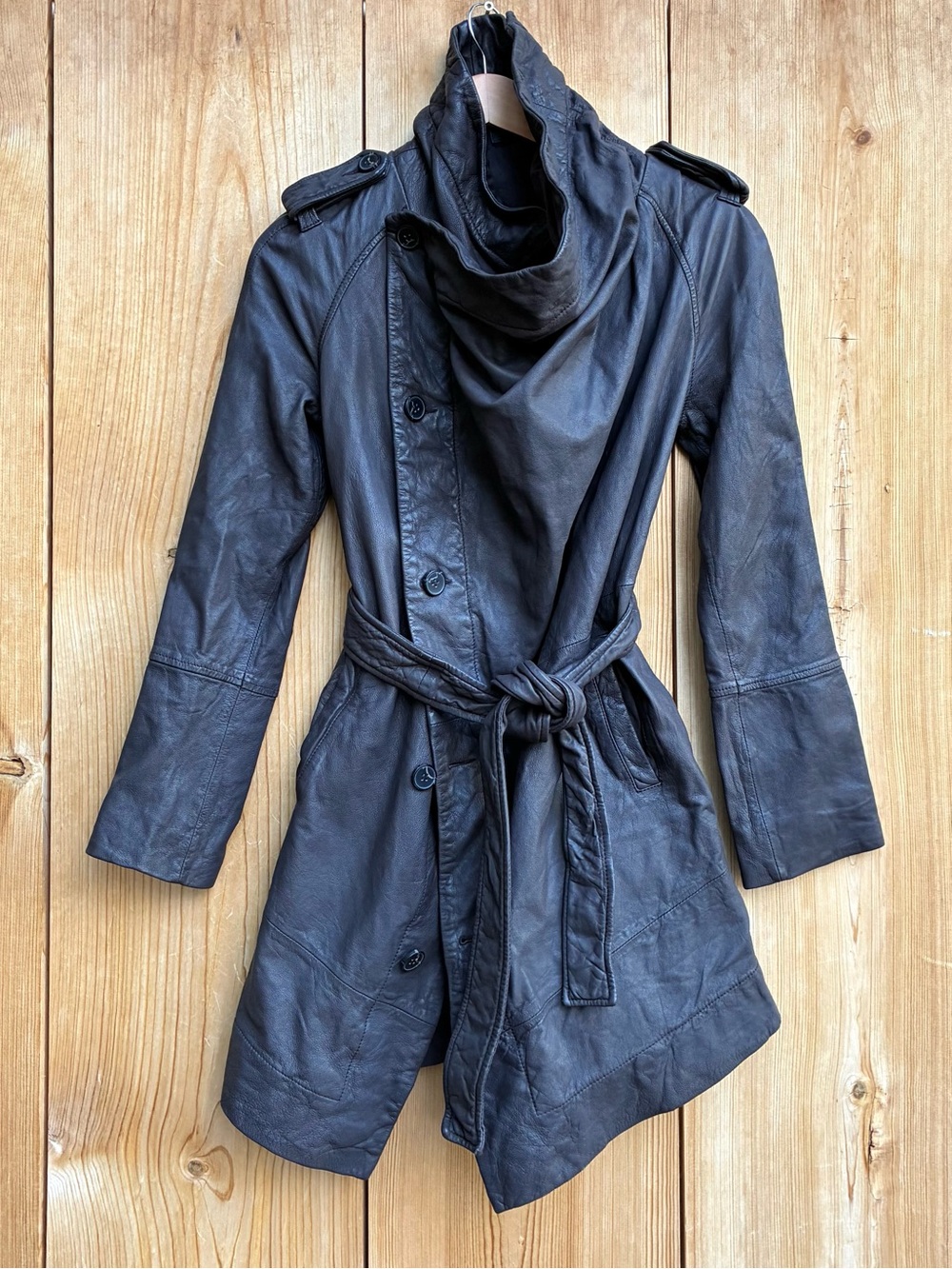 All Saints Spitalfields Brown Leather Coat Sz 10 - Picture 3 of 9